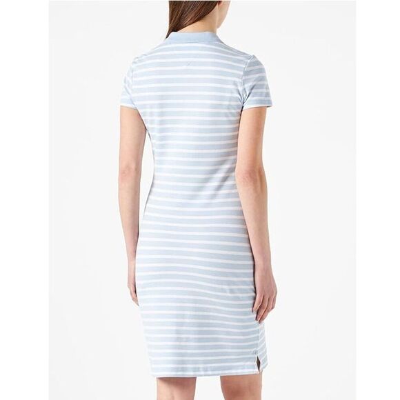 NWOT Tommy Hilfiger Slim Fit Stretch Collared Polo Dress Blue White Stripe XS - Picture 3 of 7